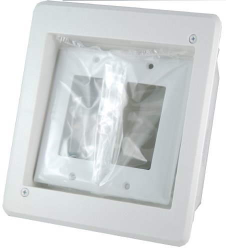 Arlington TVBU505-1 Recessed TV Outlet Box with Paintable Trim Plate, White, 2-Gang