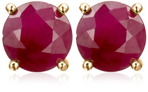 18k Yellow Gold Overlay Sterling Silver 5mm Ruby Stud Earrings