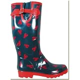 Ladies Red and Navy Lobster Waterproof Rubber Rain and Garden Boots by Western Chief