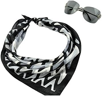 Efreewd Women's Fashion Waving Pattern 100% Silk Square Scarf Neckerchief 20*20 Inches Color Black