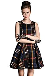 Cotton Plaid Print Illusion Tank Midi Dress 