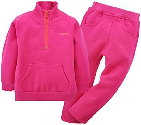 Boys Fleece Sweat Suits Girls Long Sleeve 2 Pcs Clothes Pants Set Outwear Outfit (Rose,3T)