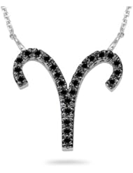 1/3 (0.30-0.35) Ct AA Black Diamond Zodiac Pendant Silver