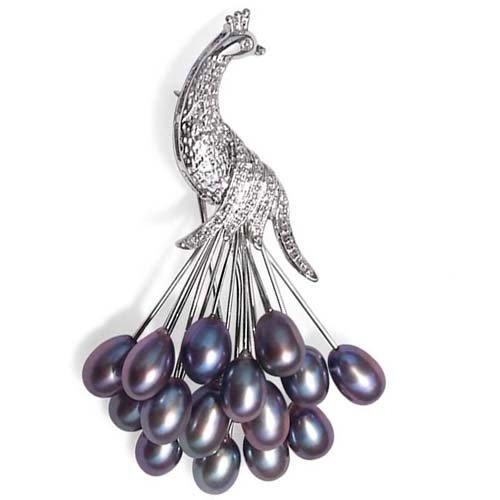 Bling Jewelry Clustered Black Freshwater Pearl Peacock Brooch Pin [Jewelry]