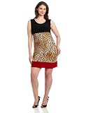 Star Vixen Women’s Plus-Size Sleeveless Colorblock Dress, Black/Leopard/Red, 2X