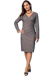 Plus Size V-neck Shirred Gathered Pleated Ponte Sheath Long Sleeves  Dress