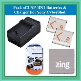 Sony CyberShot DSC-W690 DSC-WX150 DSC-TX20 DSC-TX66 Digital Camera Battery & AC/DC Battery Charger Kit Includes NP-BN1 Battery + Battery Charger + LCD Screen Protectors + MicroFiber Cleaning Cloth