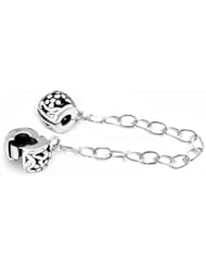 Sterling Silver Blossom Flower Safety Chain Clasp Stopper Bead For Pandora European Charm Bracelets