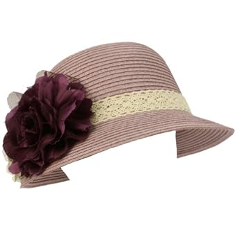 Upf 50+ Ladies Summer 2 Flowers Lace Cloche Bell Bucket Sun Hat Cap 57cm Purple