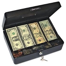 PM Company Securit 04804 - Select Spacious Size Cash Box, 9-Compartment Tray, 2 Keys, Black w/Silver Handle-PMC04804