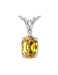 Tommaso Design (tm) Oval Genuine Yellow Orange Sapphire and Diamond Pendant