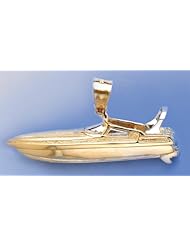 Gold Nautical Charm Pendant 3-D Cigarette Boat W 2 Seats & Two-color