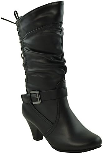 Kids Mid Calf Boots Lace Up Back Design Buckle Low Heel Shoes