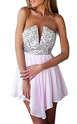 V-neck Strapless Polyester Lace Sequined Backless Halter Sleeveless Prom Dress/Party Dress/Mini Dress 