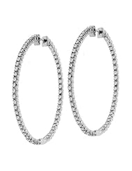 2.50 CT TW Inside/Outside Diamond Hoop Earrings in 14k White Gold