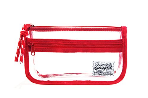 Rough Enough Vintage Clear Transparent Pencil Comestic Pouch Holder Case (Red)