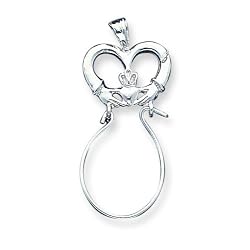 Sterling Silver Claddagh Charm Holder with 20 inch Sterling Silver Chain