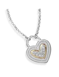 16"+2"Extension Rhodium Plated Two Tone Heart Shape CZ Necklace