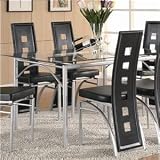 Rectangular Dining Table with Glass Top Metal legs Silver Finish