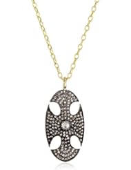 Mizuki Silver and Diamond Oval Cross Shield Necklace On Gold Chain, 24"