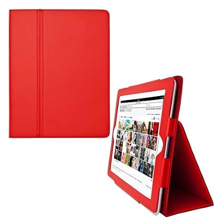 iPad 3eme generation iPad 2 Housse en cuir pour Apple iPad 2 avec rabat/stand de positionnement support et le sort de veille (Red)