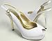 White Satin Jeweled Hearts Peep Toe Wedding Shoes