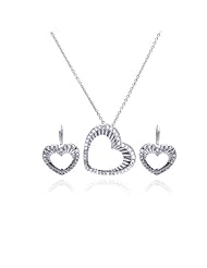 Nickel Free Sterling Silver Pendant & Earring Sets Open Heart CZ Border Set