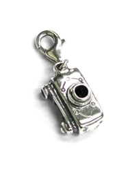 Sterling Silver Cute Camera 3-d Dangle Pendant For European Lobster Clip On Charm