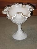 Vintage Fenton Art Glass Milk Glass Spanish Lace Silver Crest 6 1/2 x 6 1/2 Inch Compote Candy Dish
