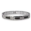Tungsten Men's Link Bracelet with Black Carbon Fiber Inlays 10mm Wide- 9.0 Inches