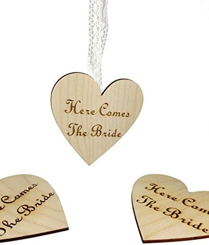 Wood Hearts "Here Comes The Bride" 4 Inch Set of 3