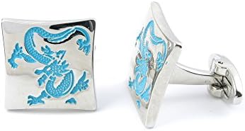 2 Pairs Cufflinks Cuff Links ESCZ0 Blue Dragon Silver Square Fashion Jewelry Gift Wedding Party Shirt Mens Button Classic