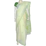 Cotton Saree in Chikan Embroidery with Blouse & Petticoat Green (chsari076)