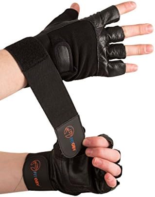 Exercise Weightlifting Gloves by Fitoby ™. (3 Sizes), Non-slip, Adjustable 12-Inch Wrist Strap, Made of Leather with Reinforced Stitching, Padded for Protection against Blisters & Calluses.