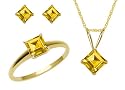 10k Yellow Gold, November Birthstone, Citrine Ring, Pendant and Earring Set, Ring Size 7