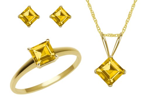 Childrens Toyshop  Jewelry : 10k Yellow Gold, November Birthstone, Citrine Ring, Pendant and Earring Set, Ring Size 7