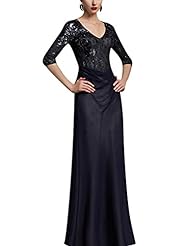 V-neck Sequined Lace Polyester Cocktail Floor Length Bubble Dress Natural   Waistline Evening Dress/Homecoming Dress/Pageant Dress/Prom Dress/Party Dress/Wedding Dress 