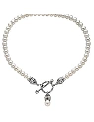 BRI Jewelry Sterling Silver 18" 9.5mm White Pearl Necklace With Wire Like Toggle Clasp And 1 Pearl Dangle