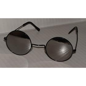 John Lennon Round Hippie Mirror Lens Sunglasses Black Frames