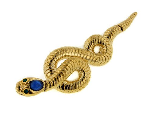 Childrens Toyshop  Jewelry : Moveable Gold-Tone Crystal Snake Brooch Bar Lapel Pin