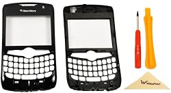 Nextel Sprint Blackberry Curve 8350 8350i Faceplate Housing With LCD Screen Lens Cover Pre-installed + T5 Screw Driver and Plastic Pry Tool + WirelessFinest MicroFiber Cleaning Cloth
