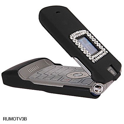 Motorola Razr V3 V3c V3m Black Rubberize Diamond Crystal Case Cover