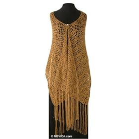 100% alpaca wool shawl, 'Genuine Ochre' by NOVICA