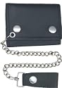 Motorcycle Biker Genuine Leather Trifold Wallet with Chain
