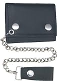 Motorcycle Biker Genuine Leather Trifold Wallet with Chain
