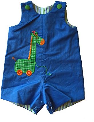 MS-Reversible Shortall Copen Blue/Green Stripe Giraffe-24mo