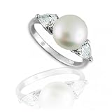 Bling Jewelry Sterling Silver Freshwater Pearl CZ Teardrop Ring