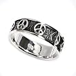 Sterling Silver Peace Sign Encircled Ring - Oxidized Finish - Band Width: 6mm - Sizes: 5-9