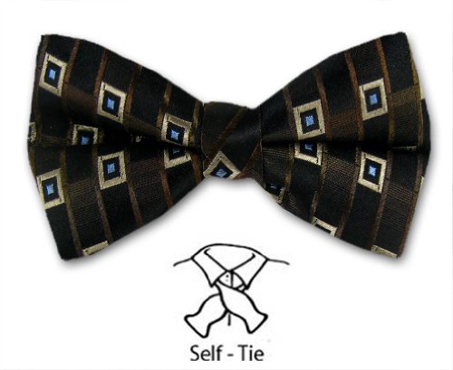 Men's - Brown - Blue - Silk Self Tie Pattern Bowtie