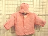 Ck2rspb, Hand Made Raspberry Chenille Cardigan, Hat Set Trimmed with Pearlied Butterfly